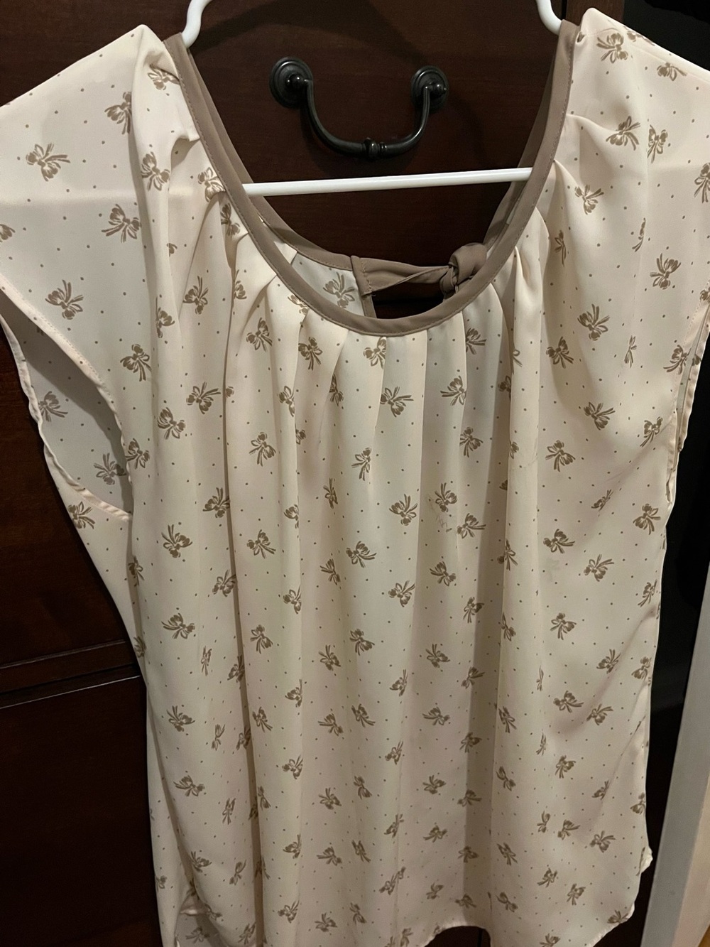Lauren Conrad Cream Cap-Sleeve Blouse with taupe bow details